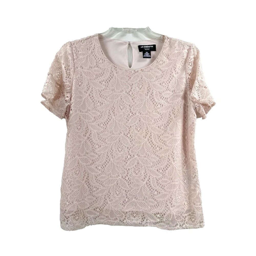 Liz Claiborne Petite Women's Top Light Pink Lace Lined Cap Sleeve Size PS
